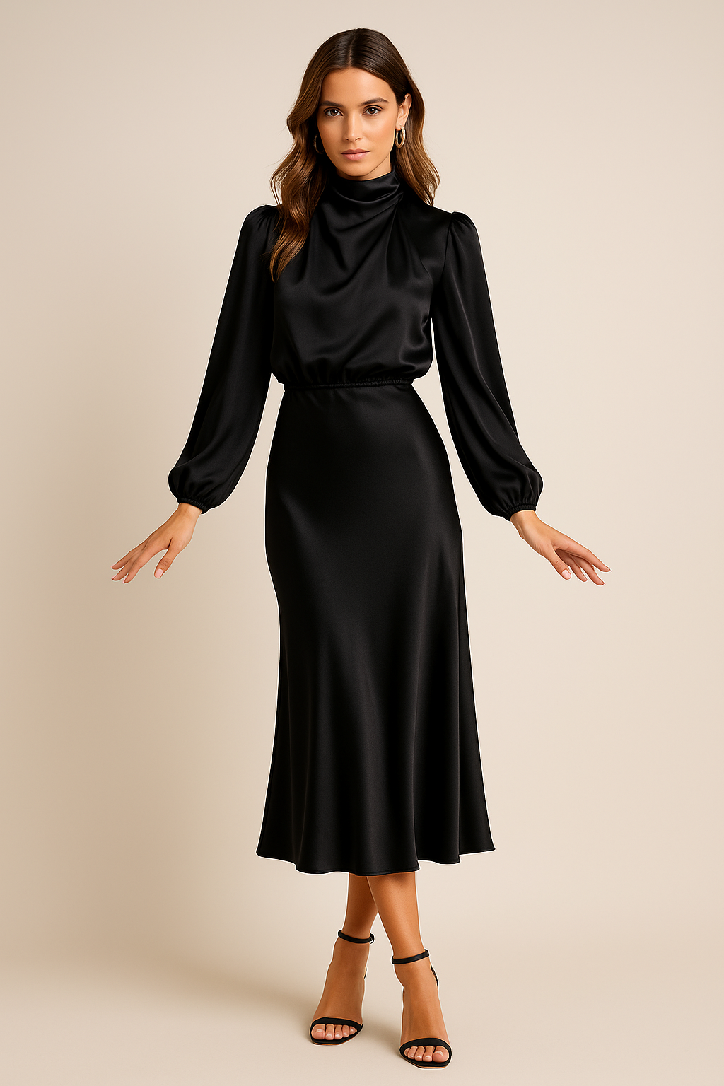 Robe Midi Col Montant - Élégance Moderne et Structurée img 3