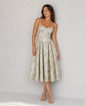 Robe midi femme – Corset, décolleté cœur, coupe fleurie, tenue d'invitée