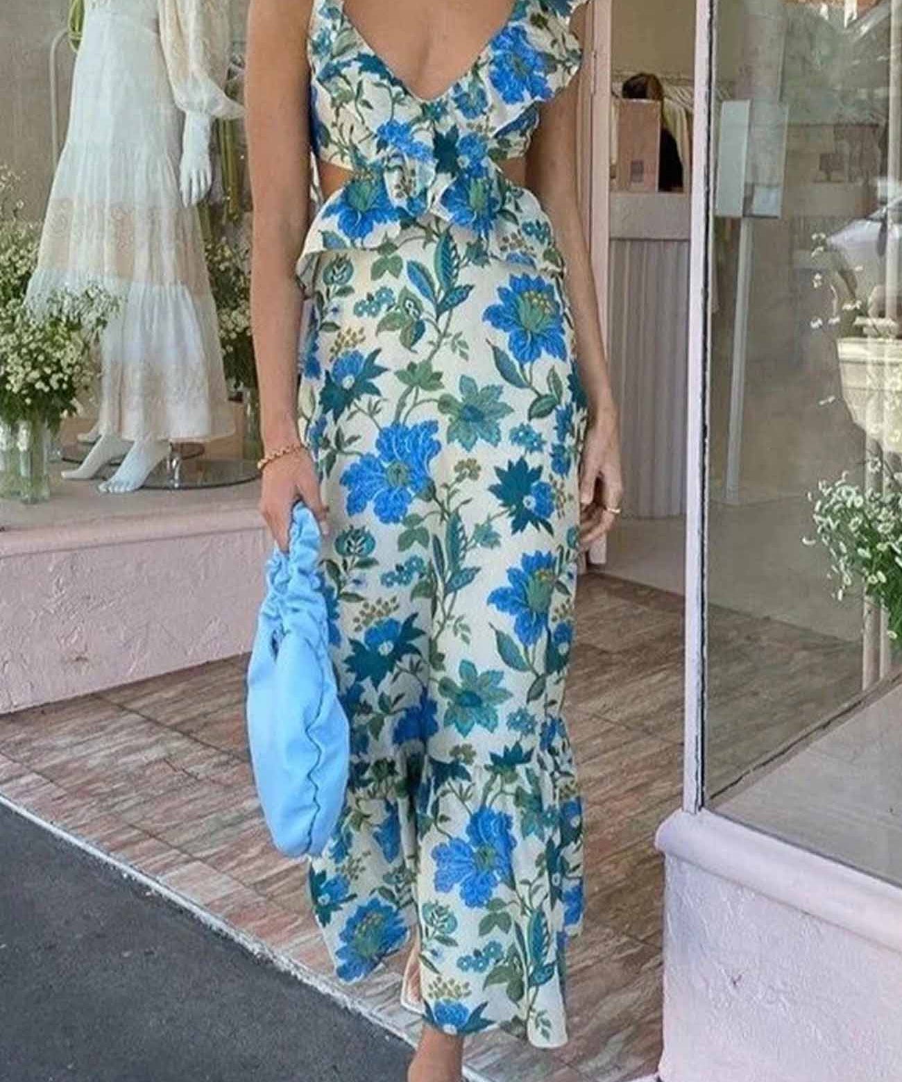 Robe Maxi Col V - Silhouette Fluide à Bretelles Élégantes