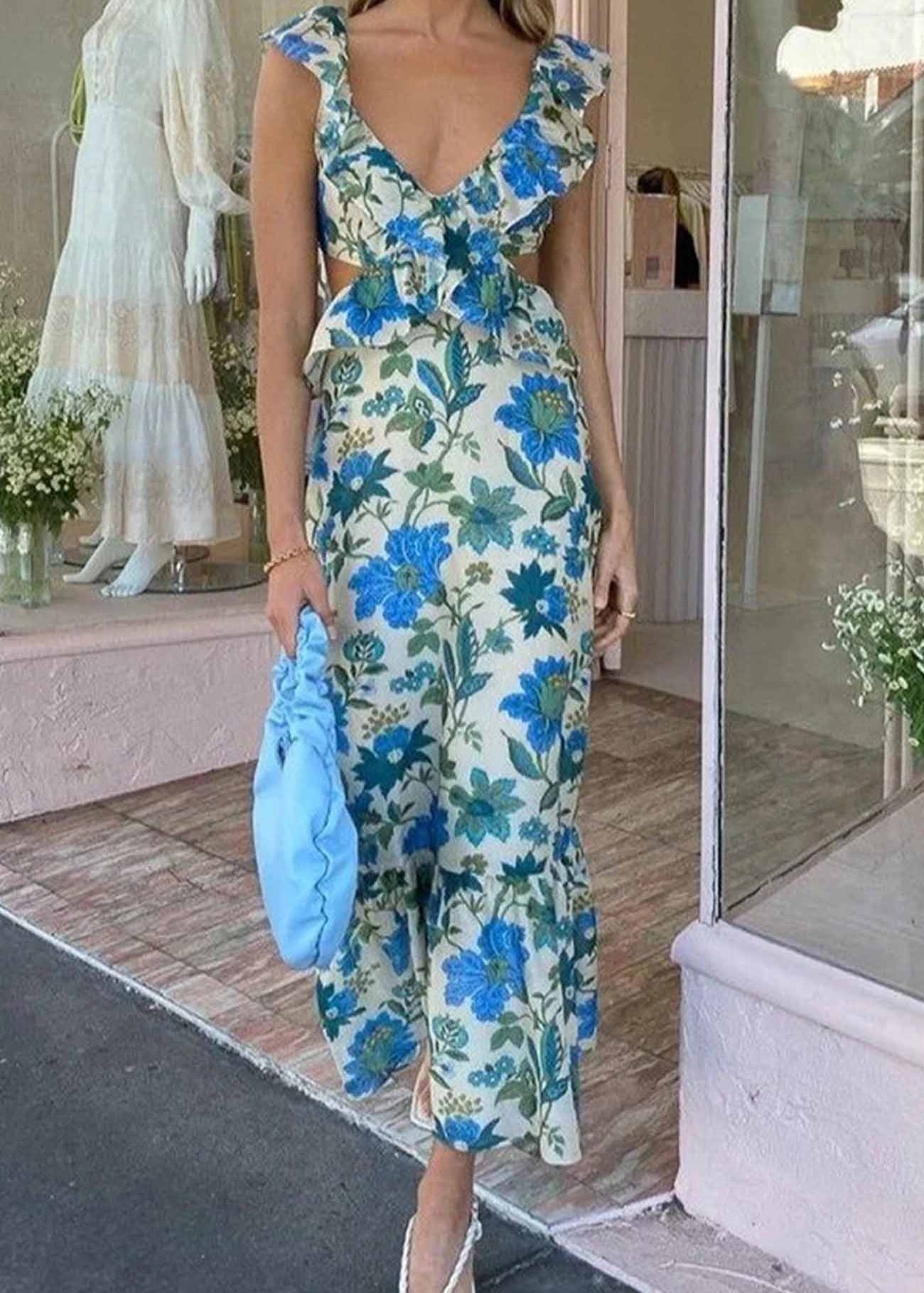Robe Maxi Col V - Silhouette Fluide à Bretelles Élégantes