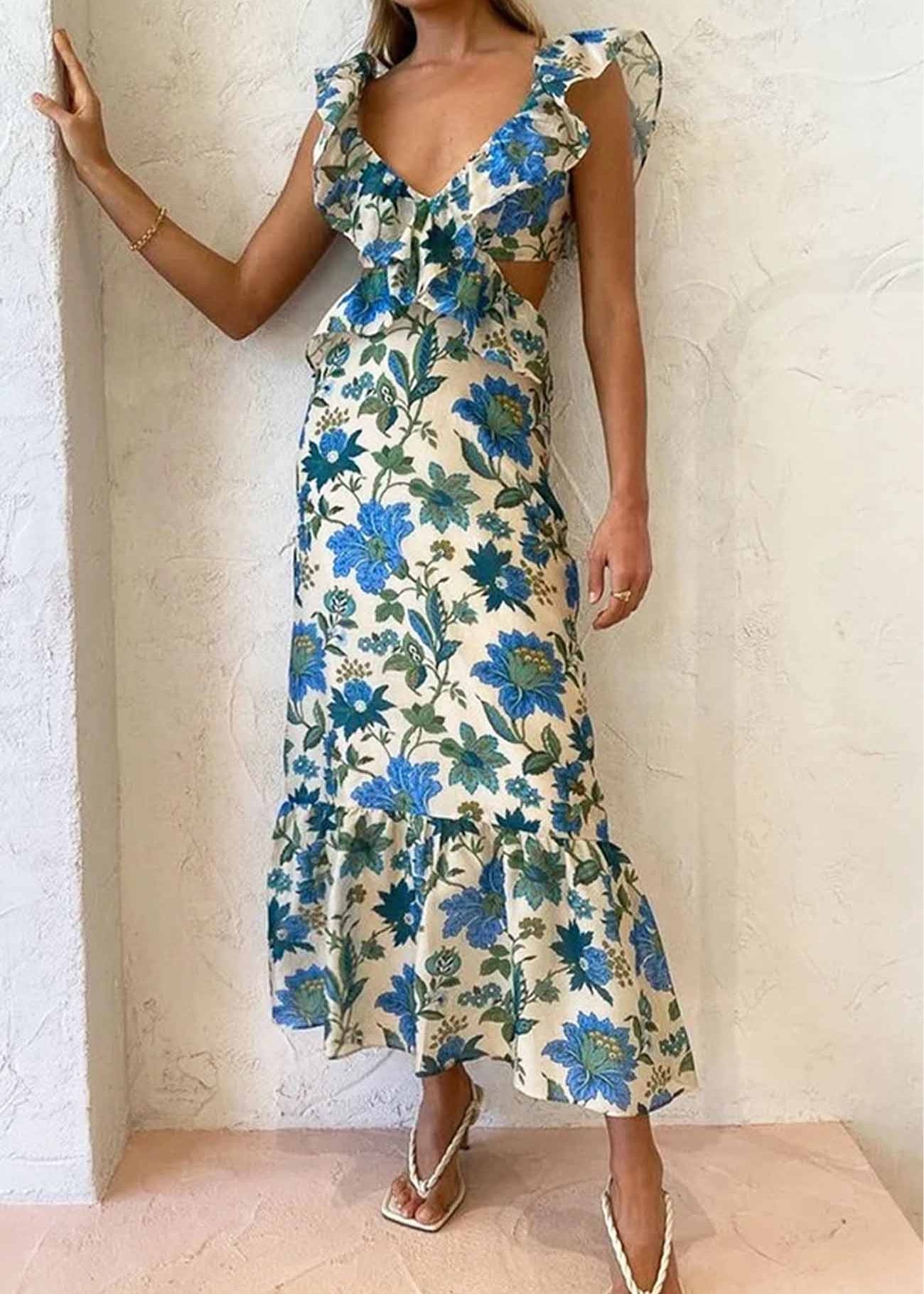 Robe Maxi Col V - Silhouette Fluide à Bretelles Élégantes