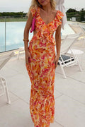Robe Maxi Col V - Silhouette Fluide à Bretelles Élégantes