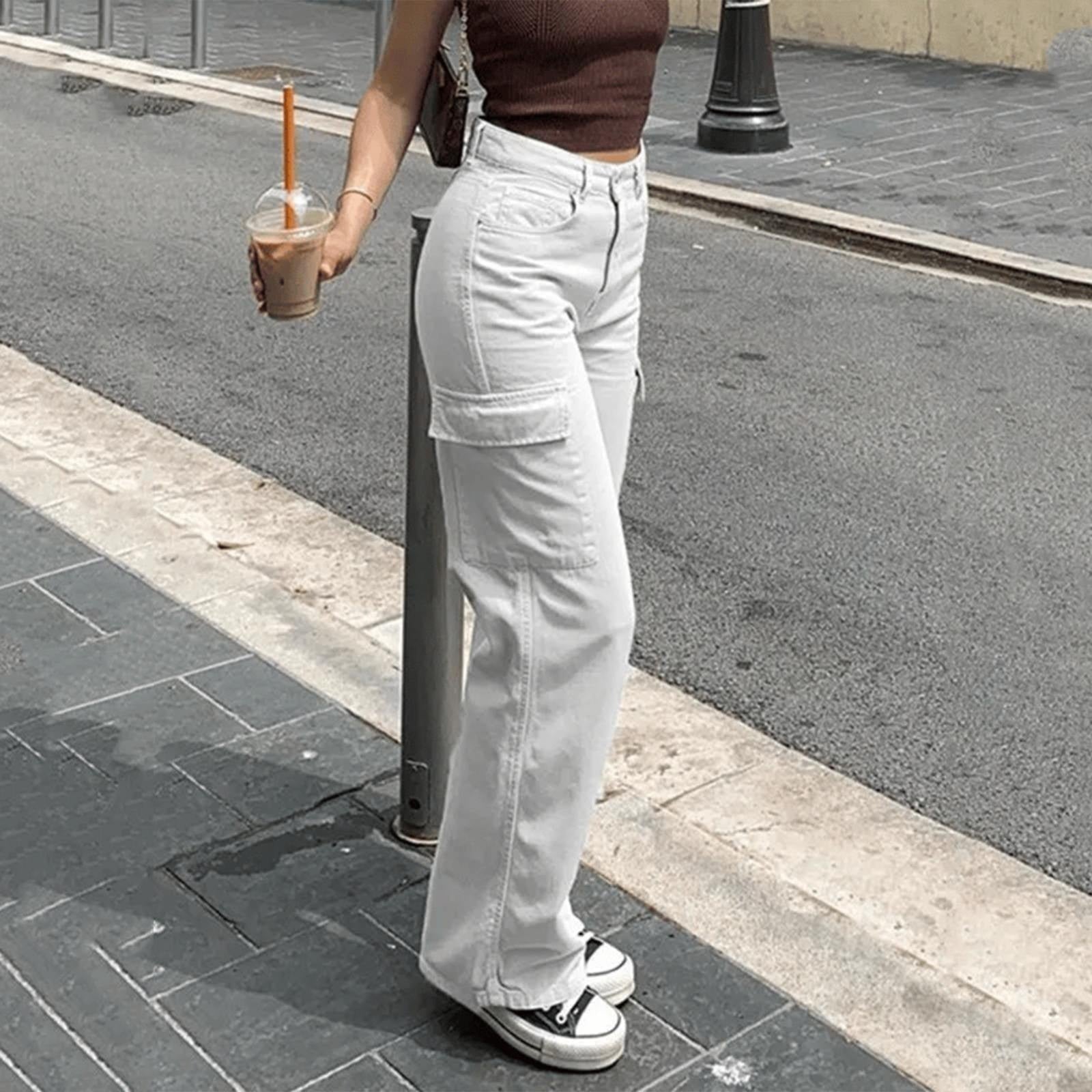 Pantalon Cargo Femme Taille Haute à Poches