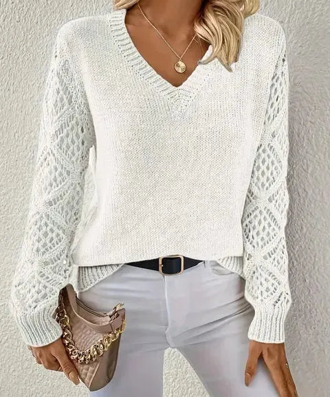 Pull femme en maille à col en V chic et intemporel