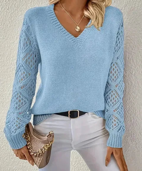 Pull femme en maille à col en V chic et intemporel