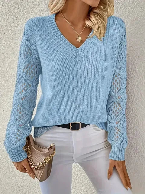 Pull femme en maille à col en V chic et intemporel