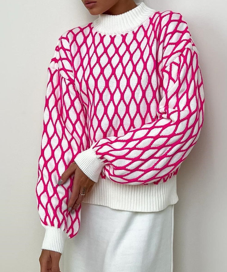 Pull à col roulé à carreaux pour femmes