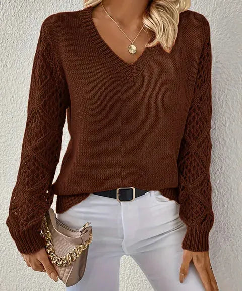 Pull femme en maille à col en V chic et intemporel