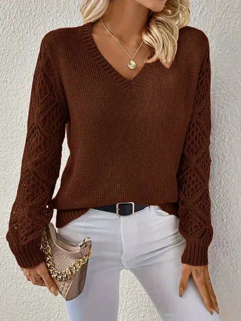 Pull femme en maille à col en V chic et intemporel