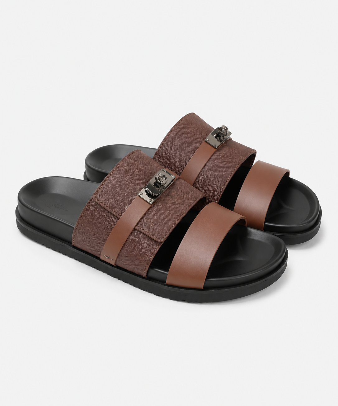 Sandales à Double Bride – Boucles Métalliques, Cuir Véritable, Confort pour l'Été