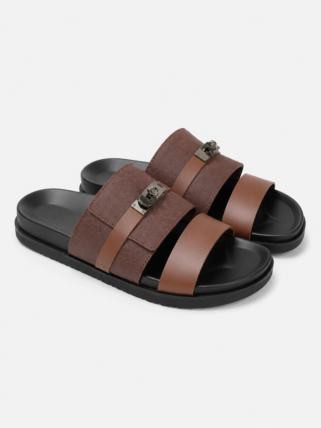 Sandales à Double Bride – Boucles Métalliques, Cuir Véritable, Confort pour l'Été