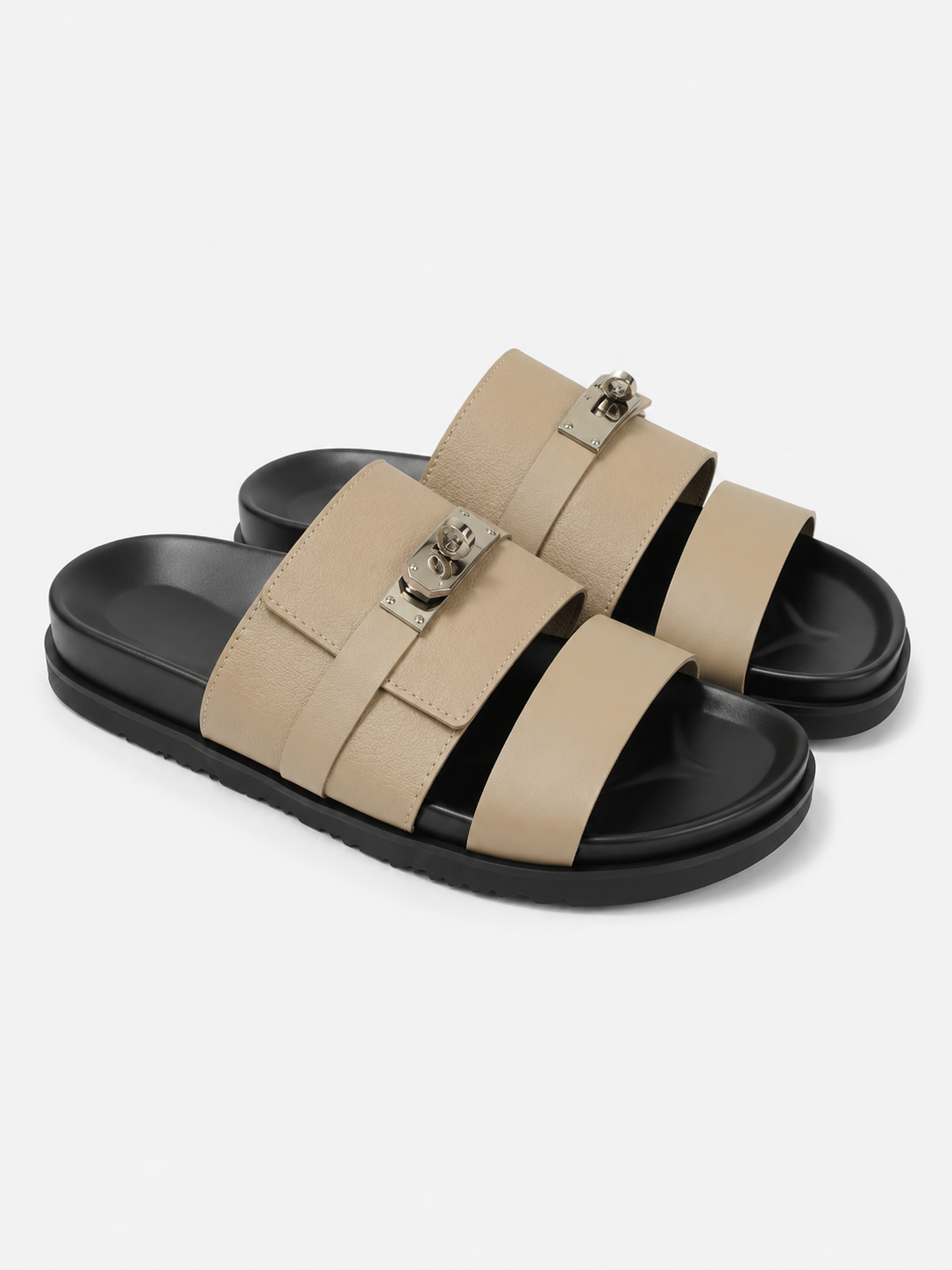 Sandales à Double Bride – Boucles Métalliques, Cuir Véritable, Confort pour l'Été