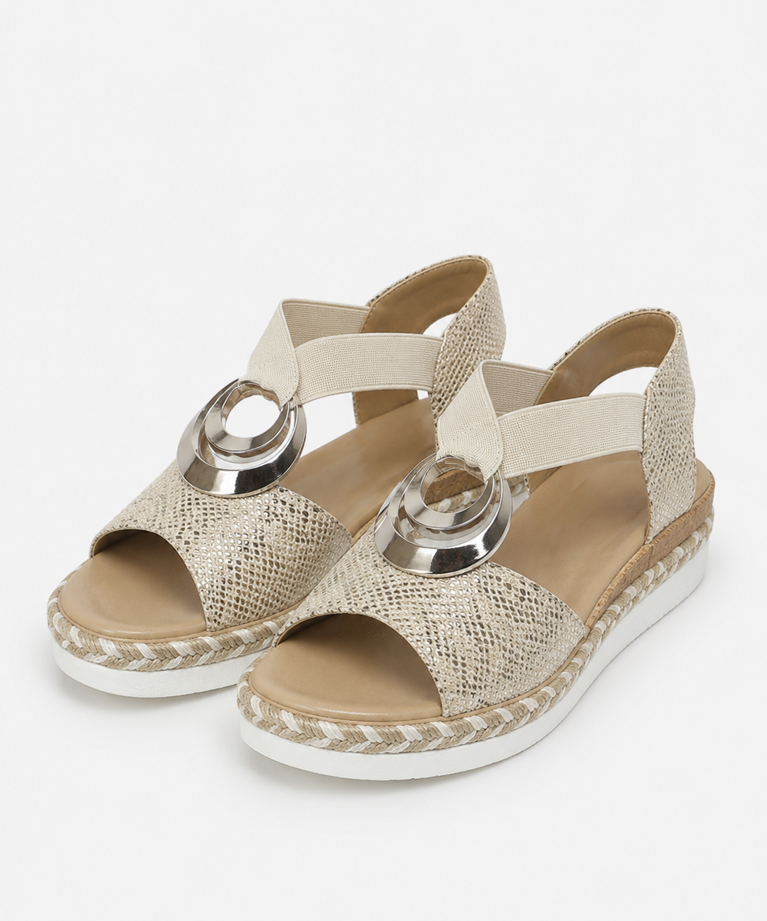 Sandales compensées pour femme – Motif serpent, plateforme stable, pour l'été