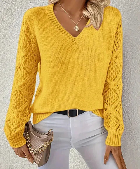 Pull femme en maille à col en V chic et intemporel