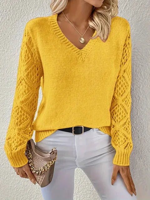 Pull femme en maille à col en V chic et intemporel