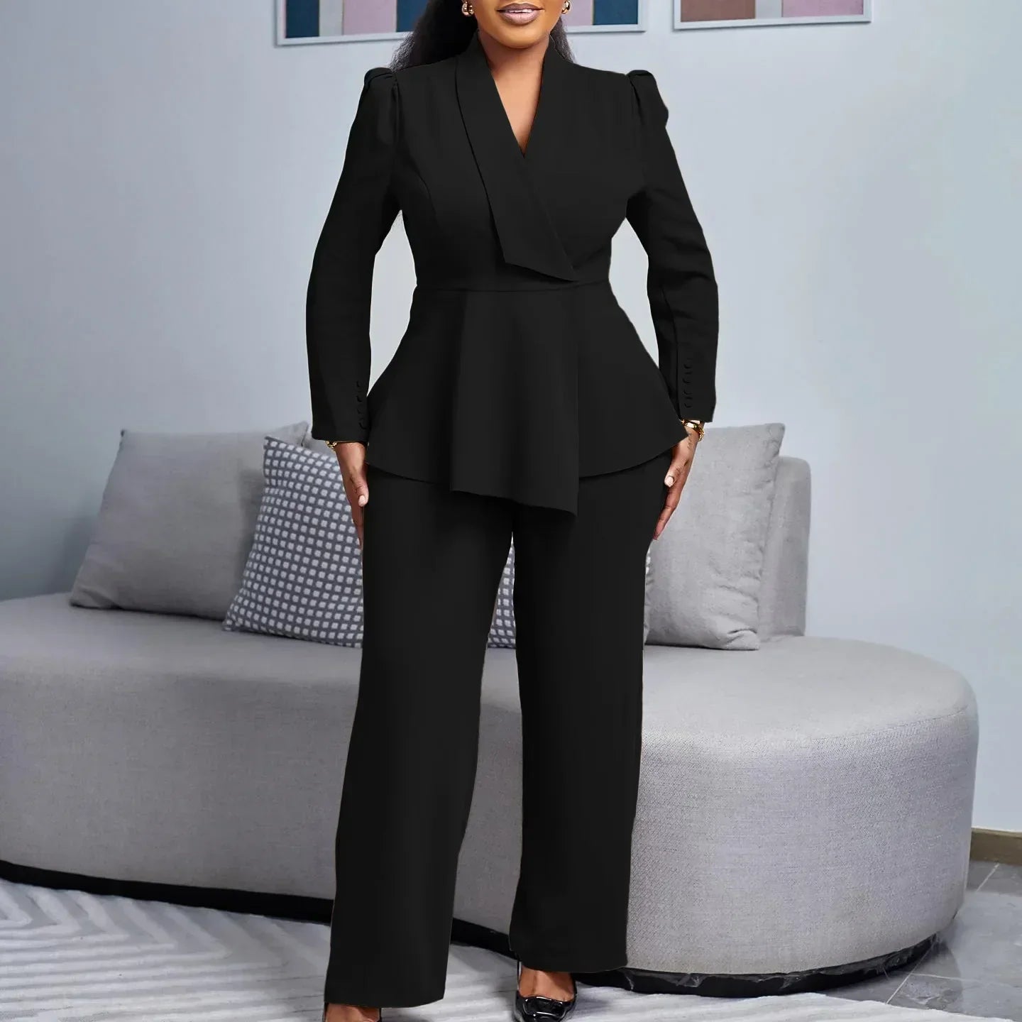 Ensemble de Costume Féminin – Blazer Long Taillé & Élégance Formelle