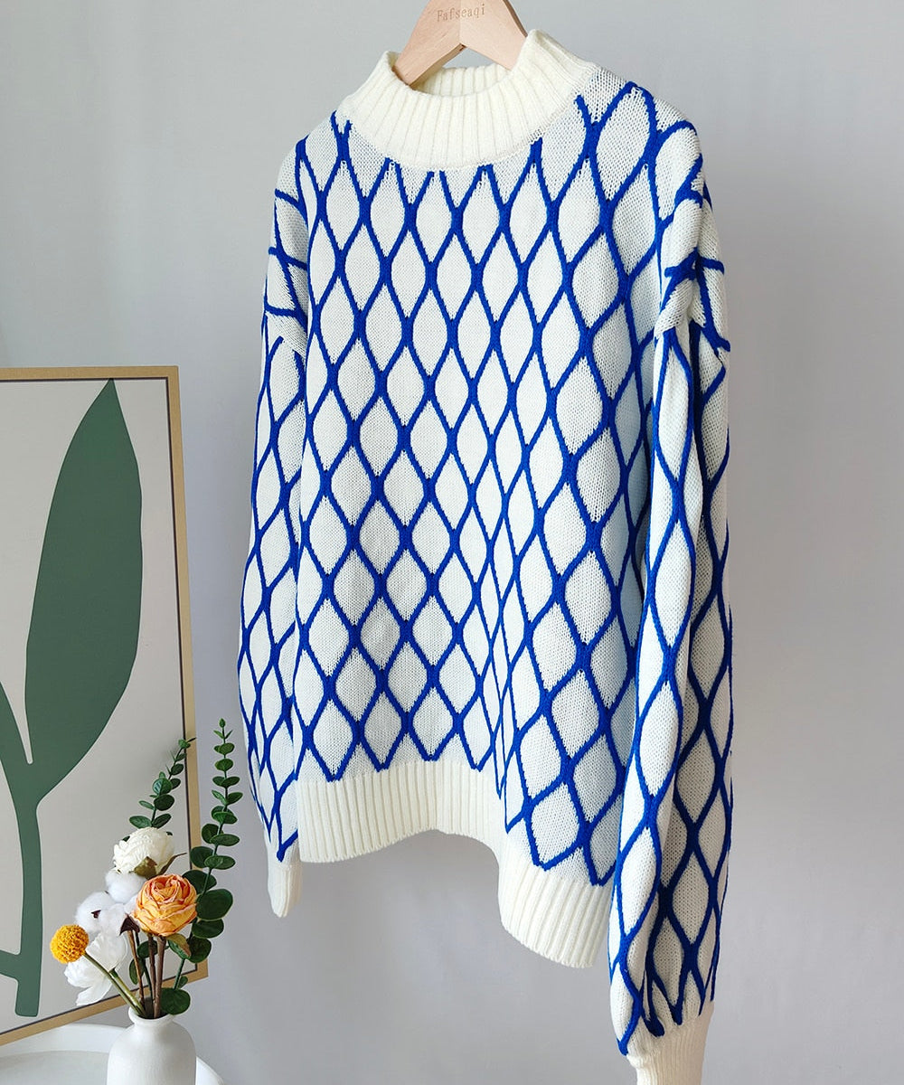 Pull à col roulé à carreaux pour femmes