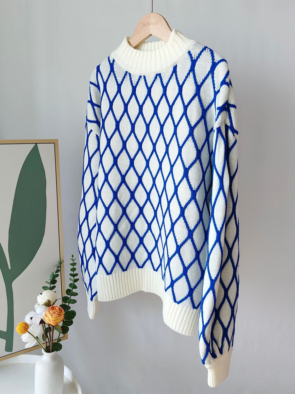 Pull à col roulé à carreaux pour femmes