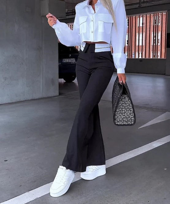 Pantalon Femme Taille Haute Coupe Ample