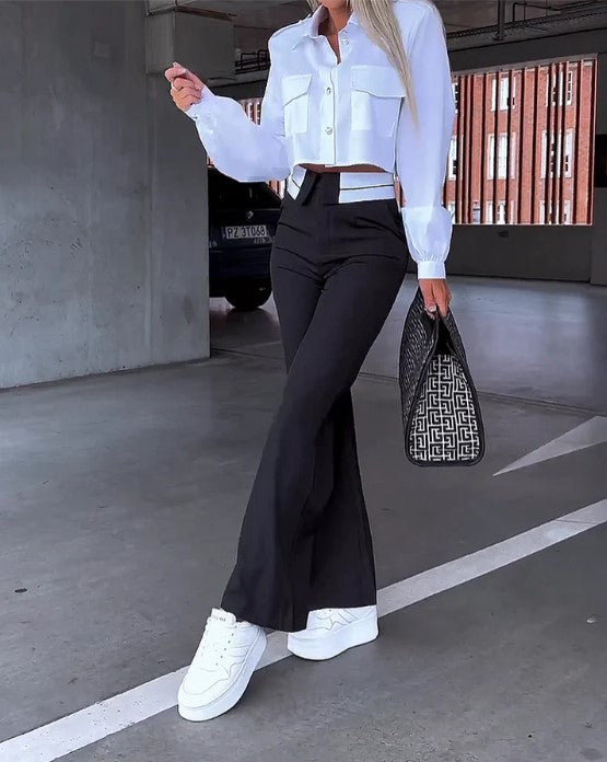 Pantalon Femme Taille Haute Coupe Ample