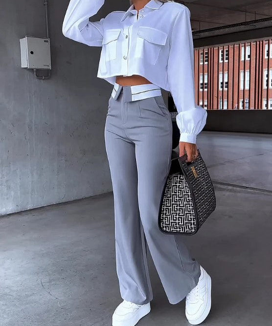 Pantalon Femme Taille Haute Coupe Ample