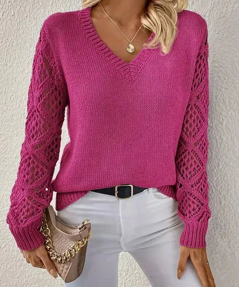 Pull femme en maille à col en V chic et intemporel