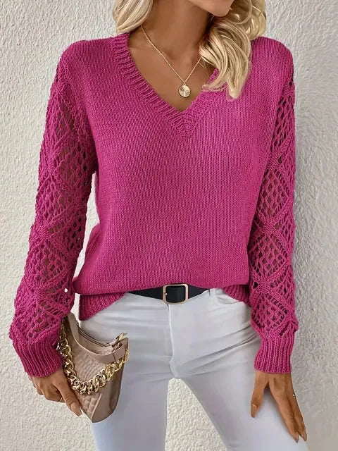 Pull femme en maille à col en V chic et intemporel