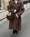Trench-coat en Laine Luxe avec Ceinture pour Femmes – Manteau d'Hiver Double Boutonnage