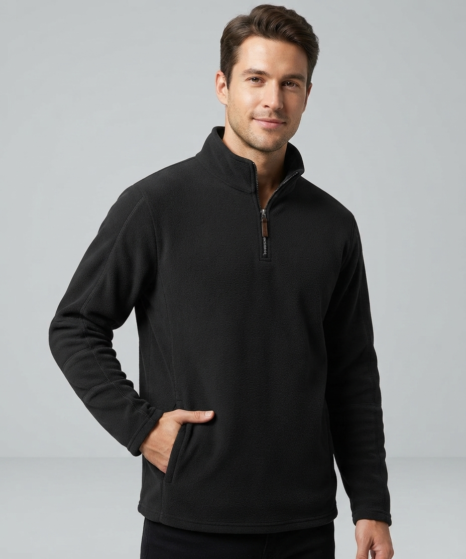 Sweat-shirt homme en polaire – Col montant, demi-zip, manches longues, polyvalent