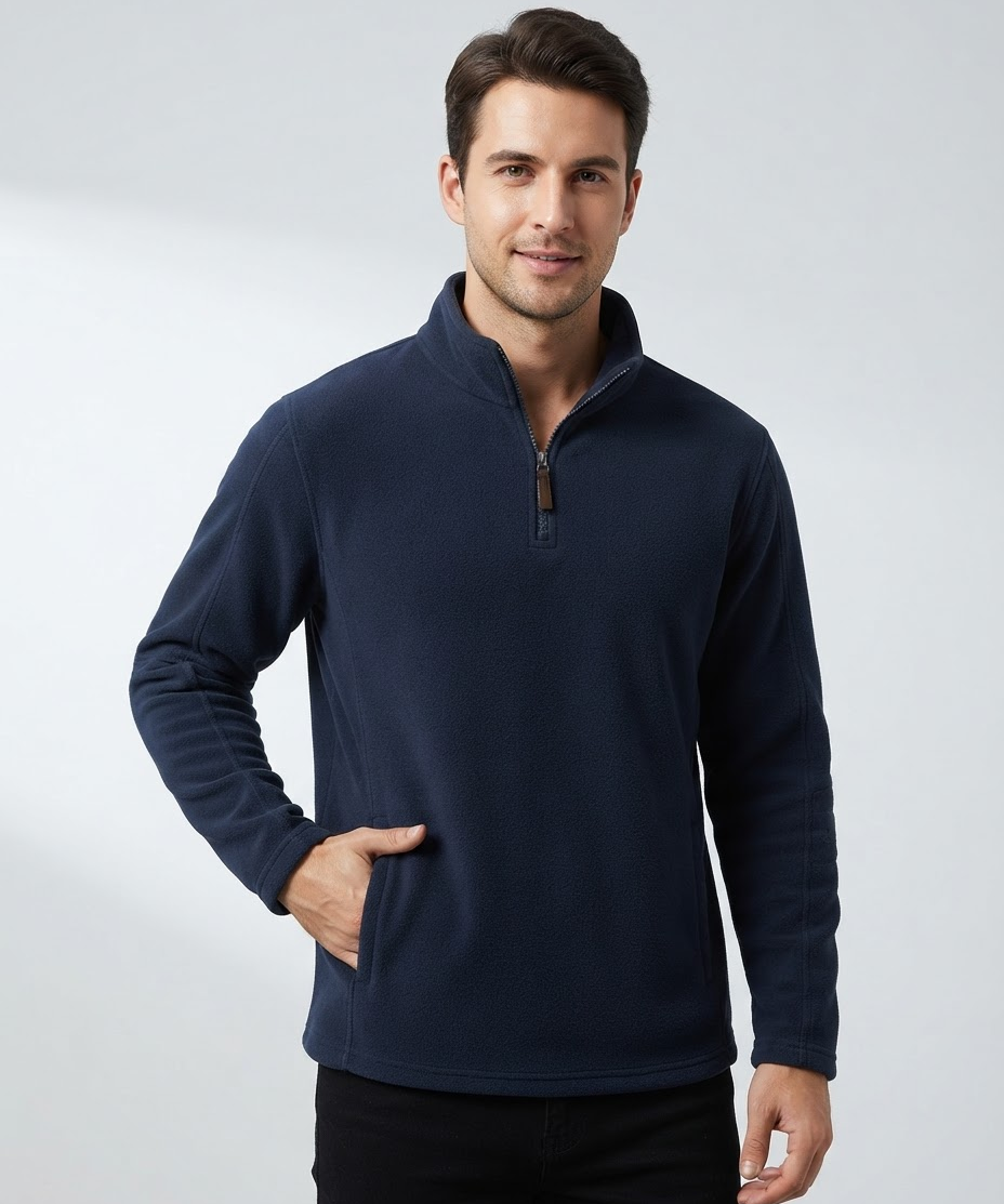 Sweat-shirt homme en polaire – Col montant, demi-zip, manches longues, polyvalent