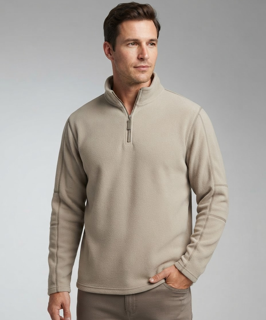 Sweat-shirt homme en polaire – Col montant, demi-zip, manches longues, polyvalent