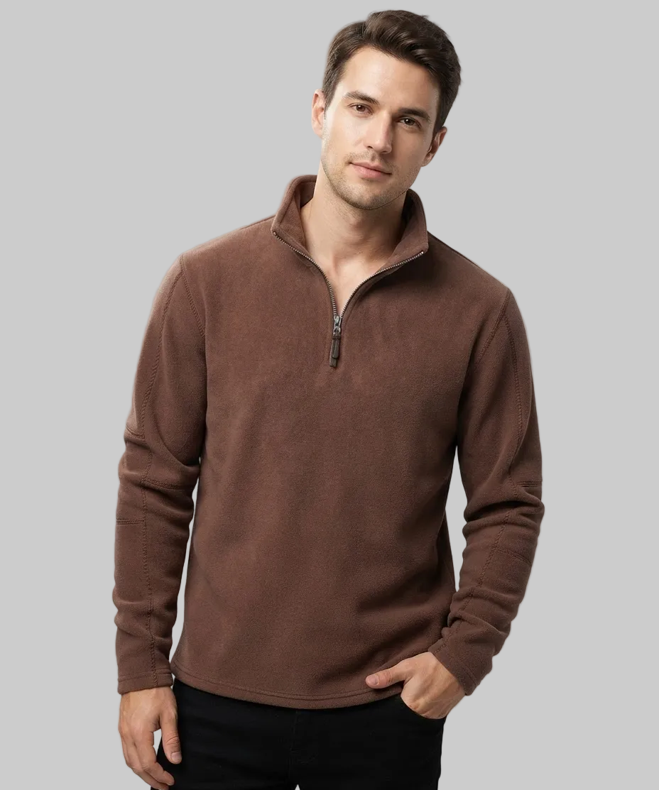 Sweat-shirt homme en polaire – Col montant, demi-zip, manches longues, polyvalent
