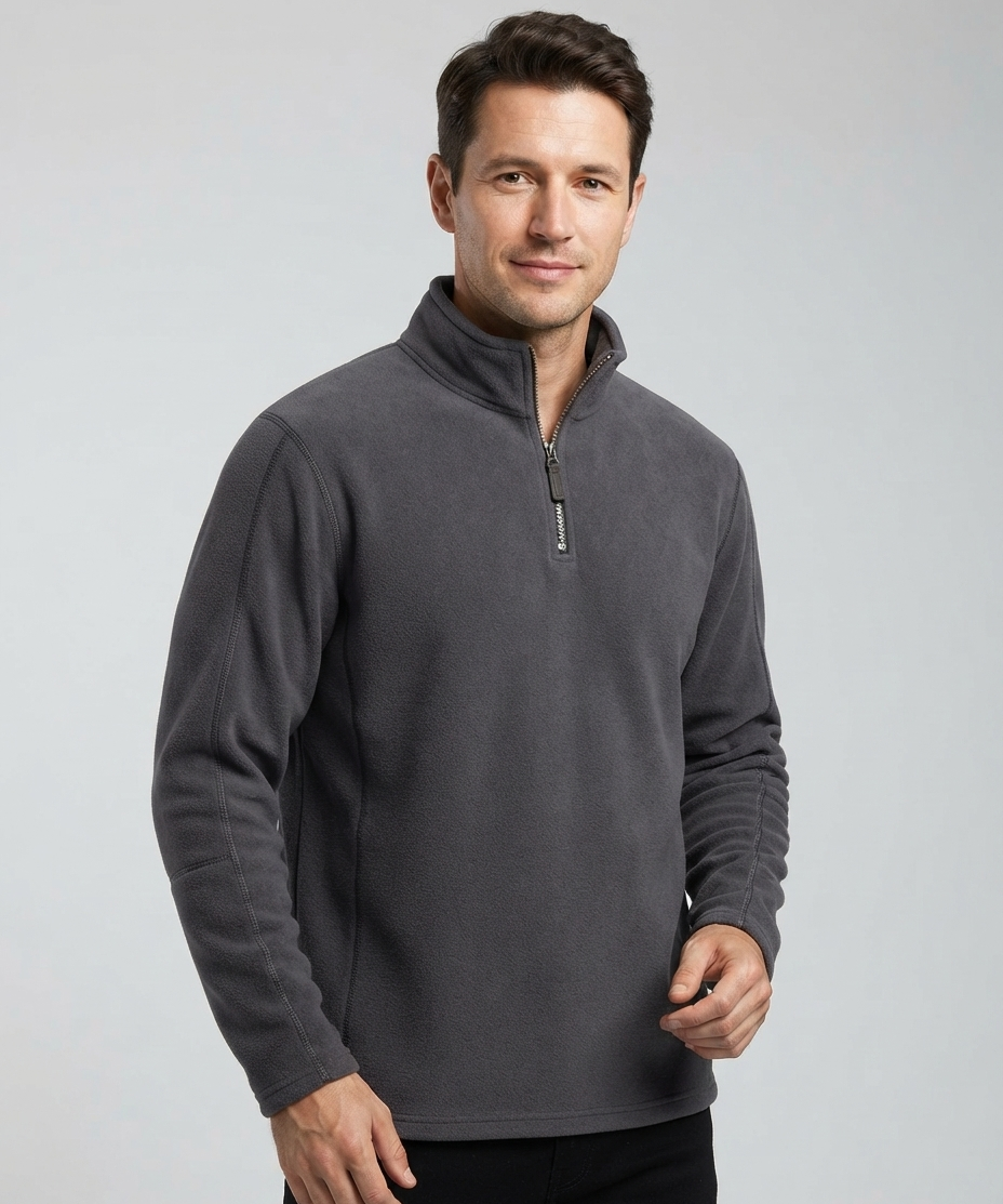 Sweat-shirt homme en polaire – Col montant, demi-zip, manches longues, polyvalent
