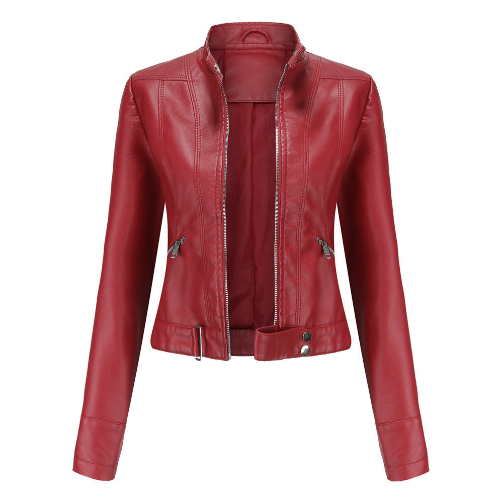 Veste en Cuir Femme Col Montant