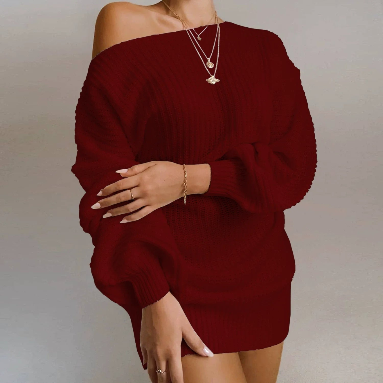 Robe Chic en Maille à Épaules Dénudées – Coupe Confortable et Élégante