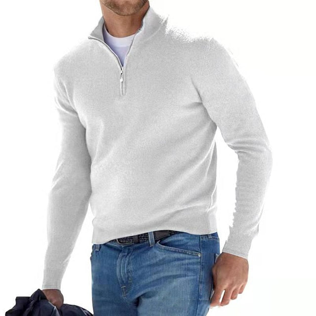 Pull en mélange de tricot à col en V - Fermeture éclair et chaleur respirante