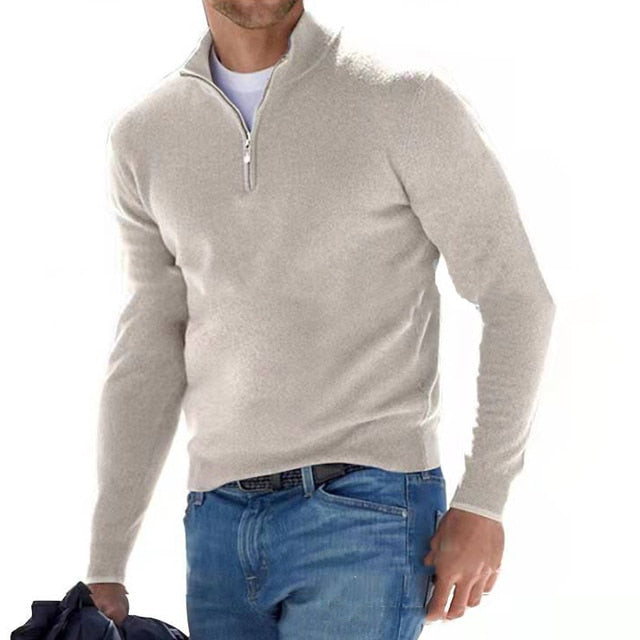 Pull en mélange de tricot à col en V - Fermeture éclair et chaleur respirante