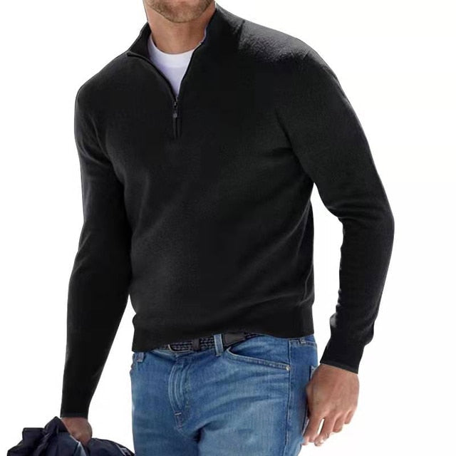 Pull en mélange de tricot à col en V - Fermeture éclair et chaleur respirante
