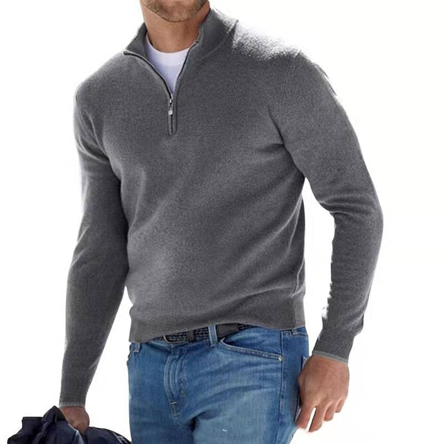 Pull en mélange de tricot à col en V - Fermeture éclair et chaleur respirante