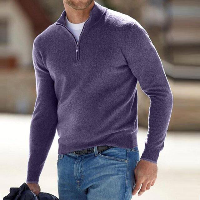 Pull en mélange de tricot à col en V - Fermeture éclair et chaleur respirante