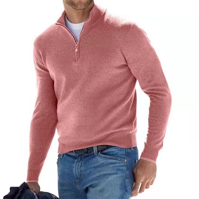Pull en mélange de tricot à col en V - Fermeture éclair et chaleur respirante