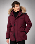 Veste Homme Courte en Duvet – Col en Fourrure, Coupe Épaisse, Style Hivernal