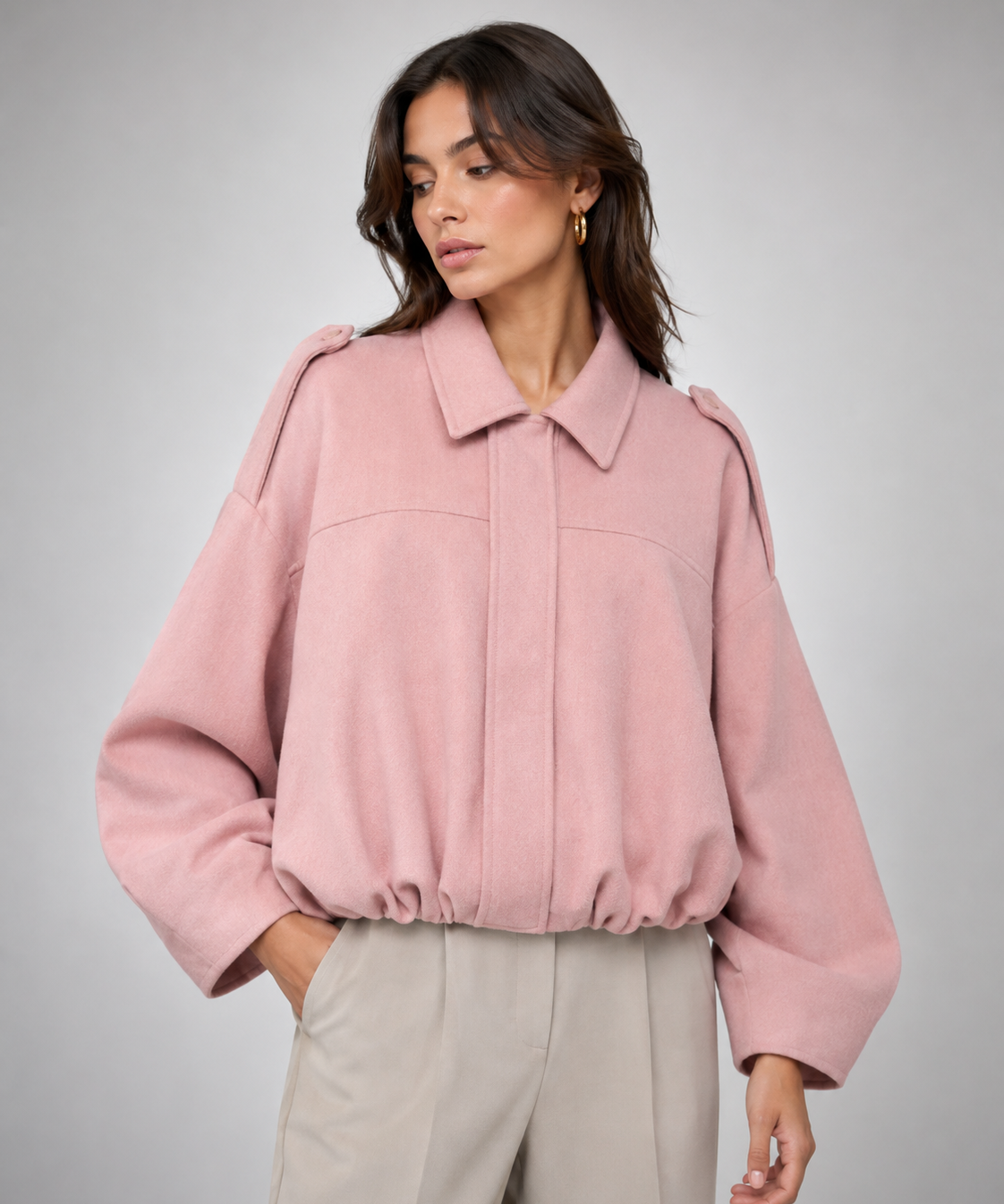 Veste Pilote Femme en Daim – Col Structuré, Fermeture Éclair, Style Décontracté