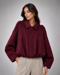 Veste Pilote Femme en Daim – Col Structuré, Fermeture Éclair, Style Décontracté