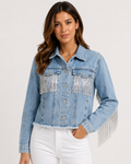 Veste en Jean à Franges - Coupe Courte Structurée, Style Casual Moderne