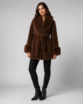 Veste femme en fausse fourrure – Col châle, ceinture à nouer, style élégant