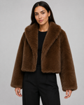 Veste femme en fourrure synthétique – Coupe courte carrée, col en V, style chic