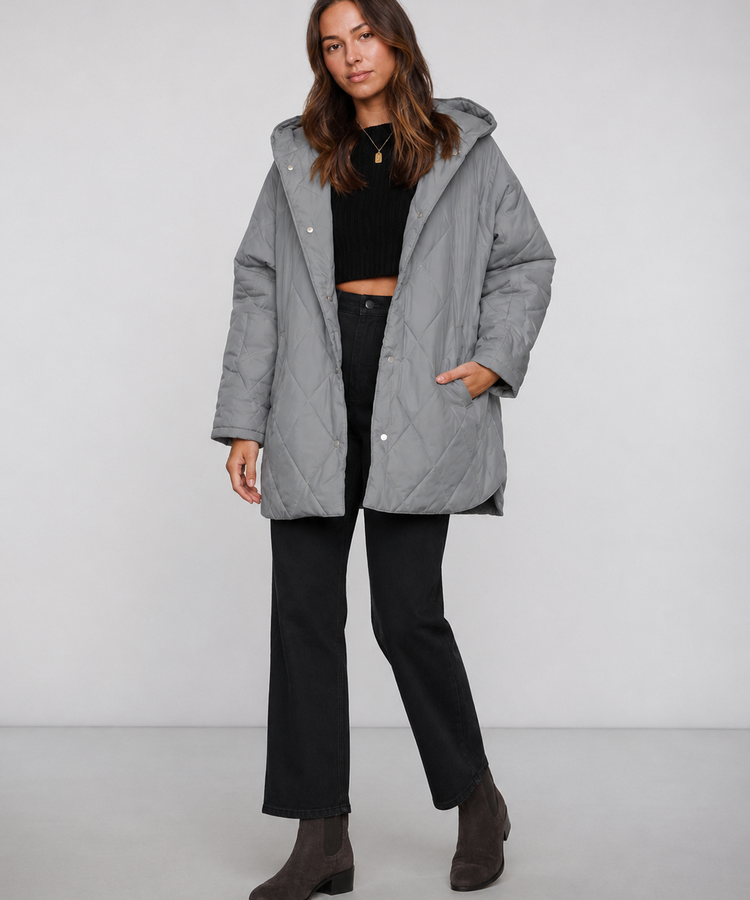 Veste hiver femme – Matelassage diamant, Capuche, Style décontracté