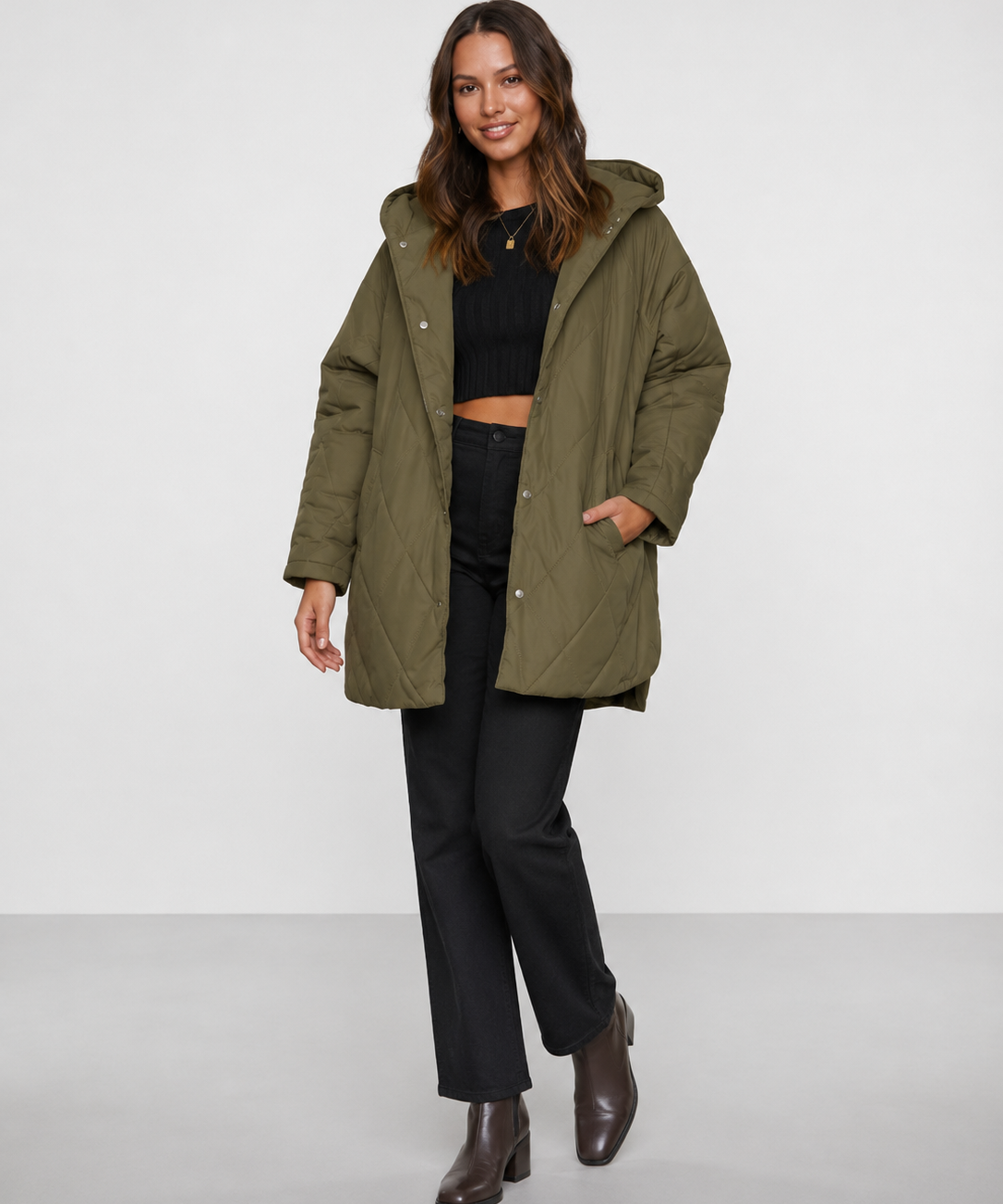 Veste hiver femme – Matelassage diamant, Capuche, Style décontracté