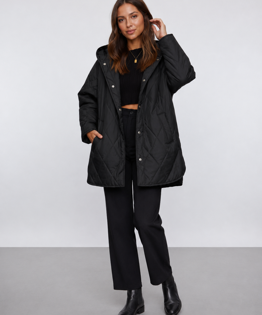 Veste hiver femme – Matelassage diamant, Capuche, Style décontracté